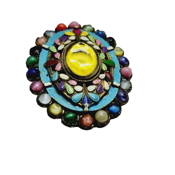 Early Enameled Glass Czech Style Brooch (A880) - Picture 4 of 6